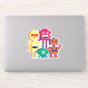 Four Colourful Robots Vinyl Sticker