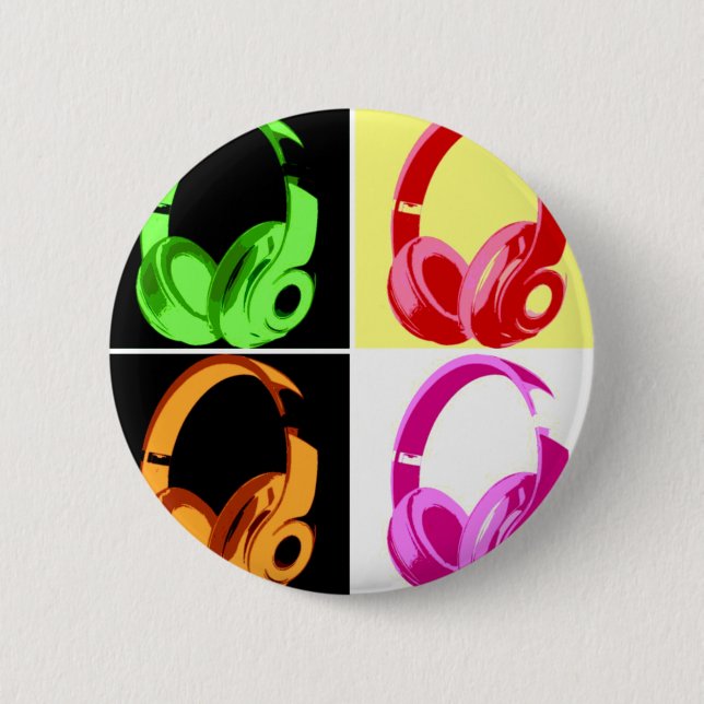 Four Colours Headphone Pop Art Head Phone 6 Cm Round Badge (Front)