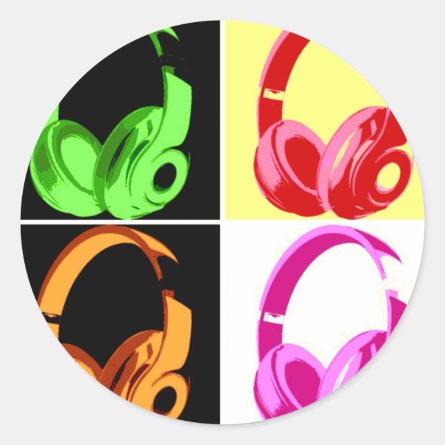 Four Colours Headphone Pop Art Head Phone Classic Round Sticker (Front)