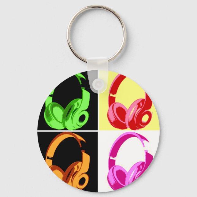 Four Colours Headphone Pop Art Head Phone Key Ring (Front)