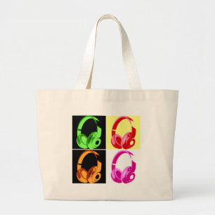 Four Colours Headphone Pop Art Head Phone Large Tote Bag