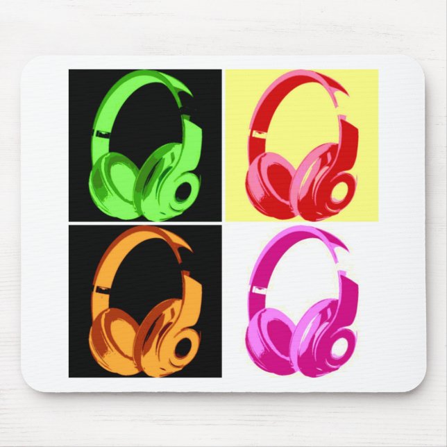 Four Colours Headphone Pop Art Head Phone Mouse Mat (Front)