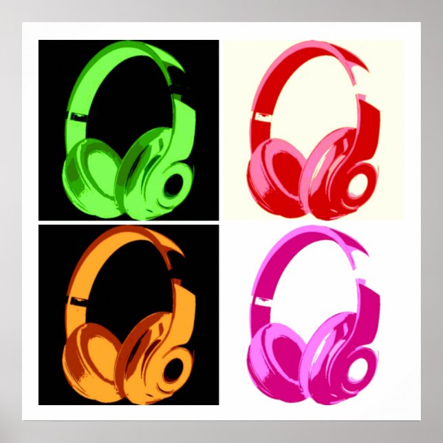 Four Colours Headphone Pop Art Head Phone Poster (Front)