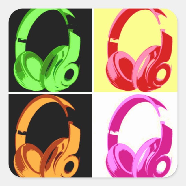 Four Colours Headphone Pop Art Head Phone Square Sticker (Front)