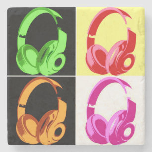 Four Colours Headphone Pop Art Head Phone Stone Coaster