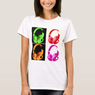 Four Colours Headphone Pop Art Head Phone T-Shirt