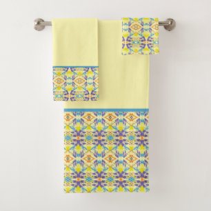 Four Colours on Yellow Bath Towel Set