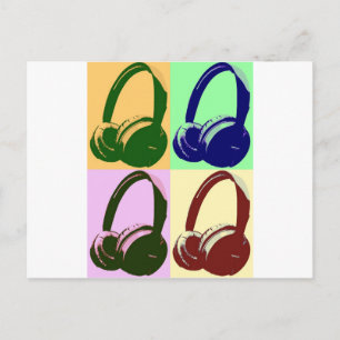 Four Colours Pop Art Headphones Postcard