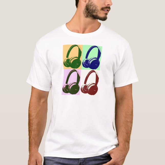 Four Colours Pop Art Headphones T-Shirt (Front)
