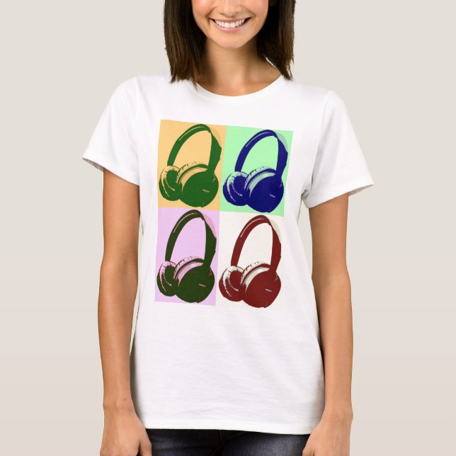 Four Colours Pop Art Headphones T-Shirt (Front)