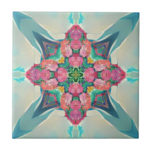 Four cornered rose flower arrangement geometric tile