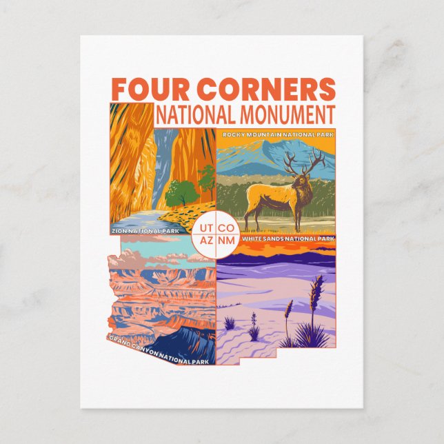 Four Corners National Monument w/ National Parks 2 Postcard (Front)