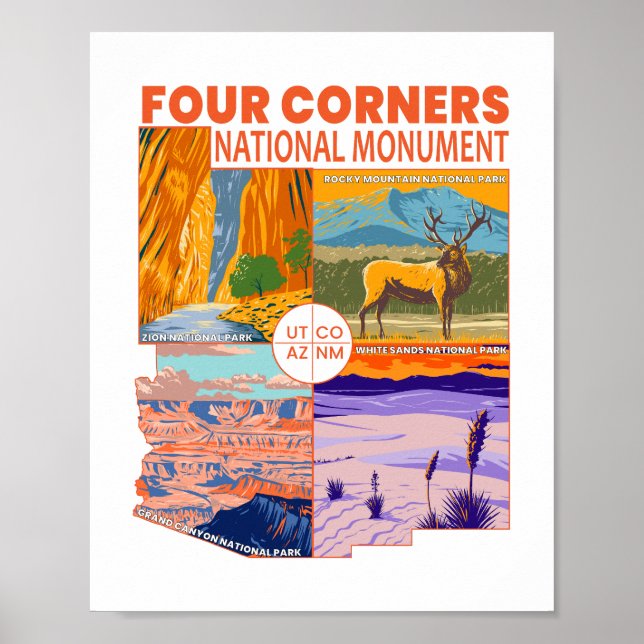 Four Corners National Monument w/ National Parks 2 Poster (Front)