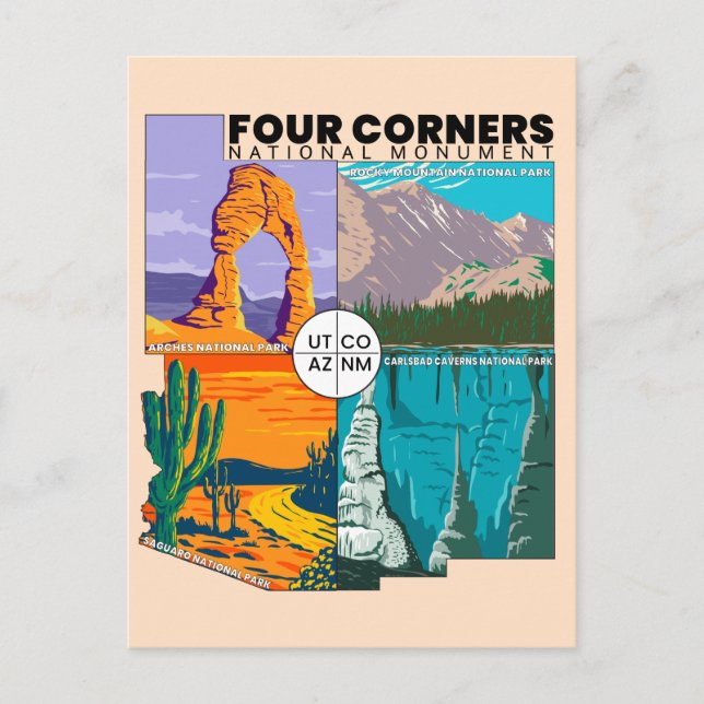 Four Corners National Monument with National Parks Postcard (Front)