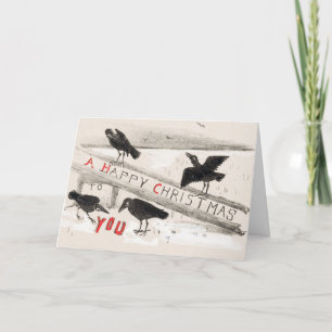 Four Crows Vintage Art Print Christmas Thank You Card