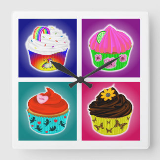 Four Cupcakes Square Wall Clock