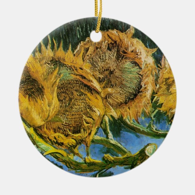 Four Cut Sunflowers by Vincent van Gogh Ceramic Tree Decoration (Front)