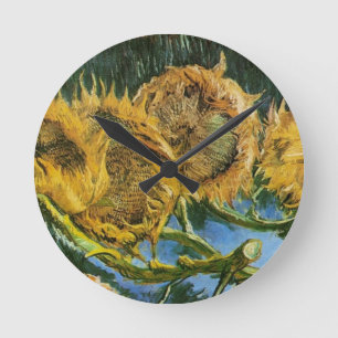 Four Cut Sunflowers, Vincent van Gogh Round Clock