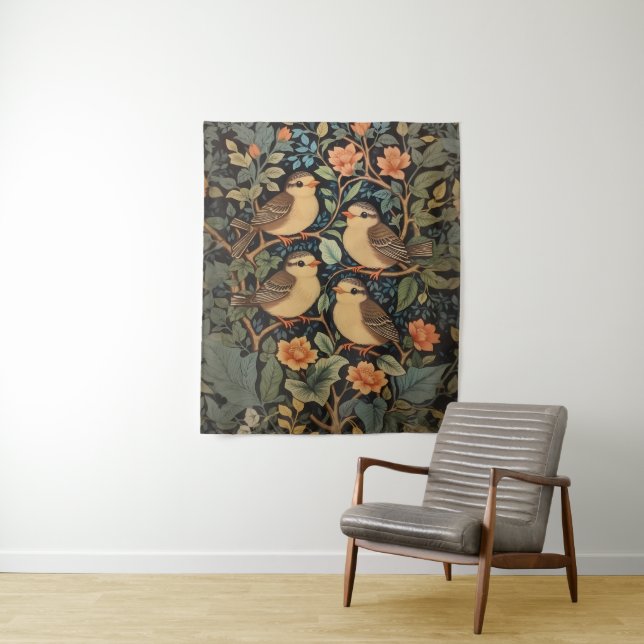 Four Cute Baby Birds Nature Inspired  Tapestry (In Situ)