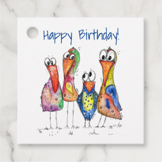 Four Cute Colourful Whimsical Birds Favour Tags