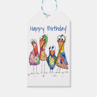 Four Cute Colourful Whimsical Birds Gift Tags