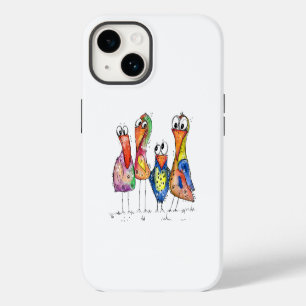 Four Cute Colourful Whimsical Birds iPhone 14 Case