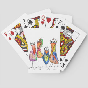 Four Cute Colourful Whimsical Birds Playing Cards