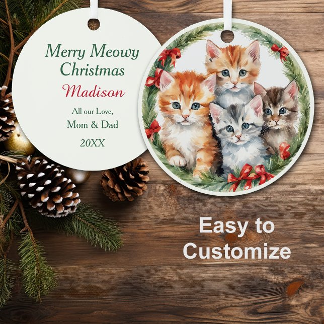 Four Cute Kittens Christmas Wreath Kids Metal Tree Decoration (Creator Uploaded)