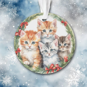 Four Cute Kittens Christmas Wreath Kids Ornament