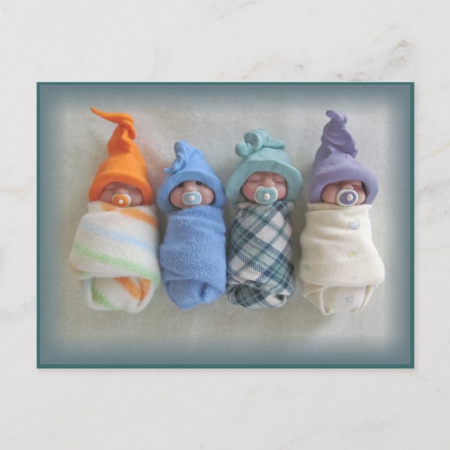 Four Cute Polymer Clay Elf Babies, Sculptures Postcard (Front)