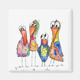 Four Cute Whimsical Colorful Birds Magnet