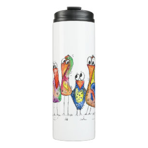 Four Cute Whimsical Colourful Birds Thermal Tumbler
