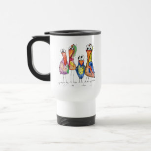 Four Cute Whimsical Colourful Birds Travel Mug