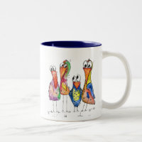 Four Cute Whimsical Colourful Birds