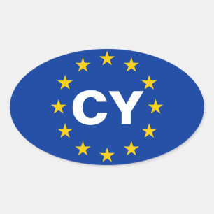 FOUR Cyprus "CY" European Union Flag Oval Sticker