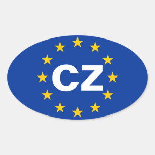 FOUR Czech Republic "CZ" European Union Flag Oval Sticker
