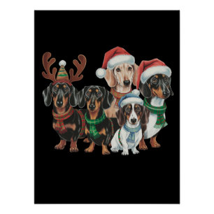 Four Dachshund Dogs Dressed In Festive Attire Poster