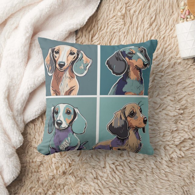 Four Dachshunds Illustration Cushion (Blanket)
