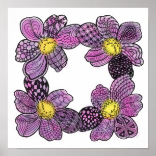 Four Dahlias or African Violets in Pink and Purple Poster