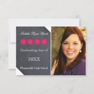 Four Daisies Chalkboard - 3x5 Grad Announcement
