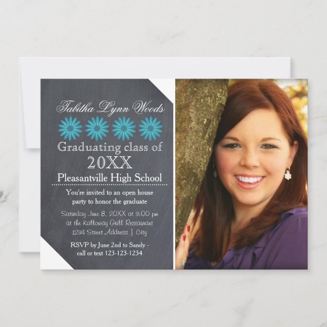 Four Daisies Chalkboard - Grad Announcement (Front)