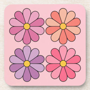 Four Daisies Pink Coaster Set