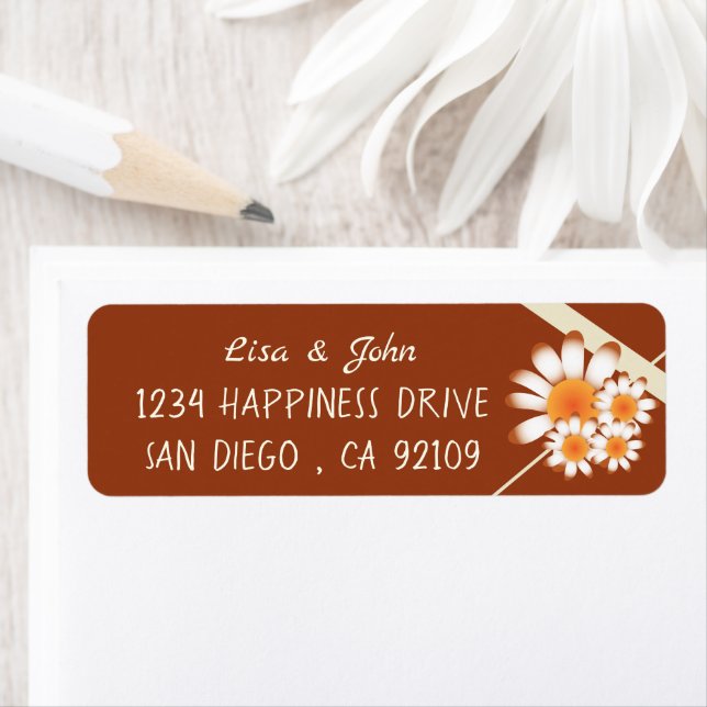 Four Daisies Rust and Ivory Return Address Labels (Insitu)