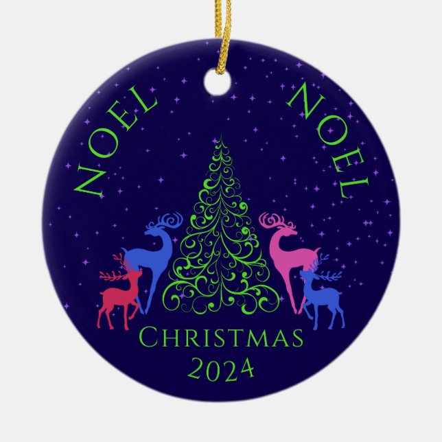 *Four Deer and a Christmas Tree Ceramic Tree Decoration (Front)