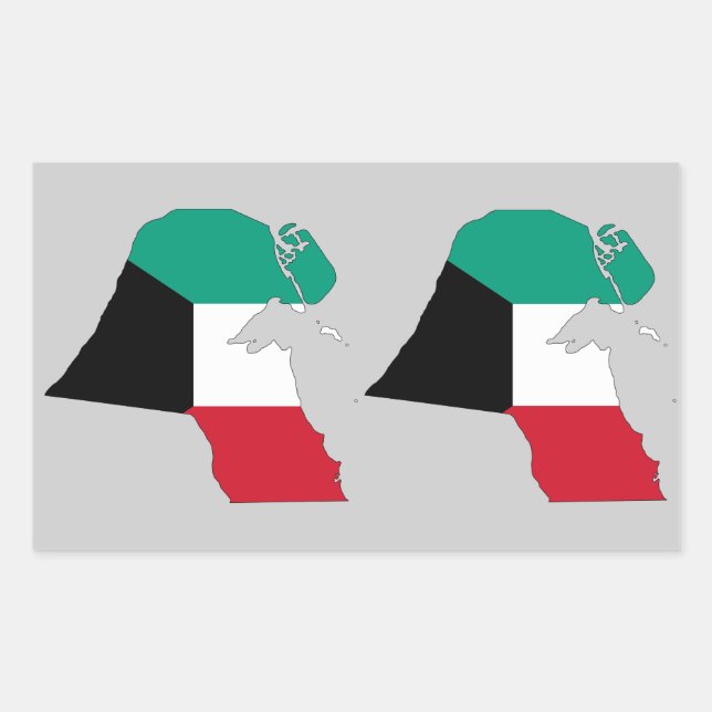 FOUR (Double) Kuwait Flag Map Rectangular Sticker (Front)