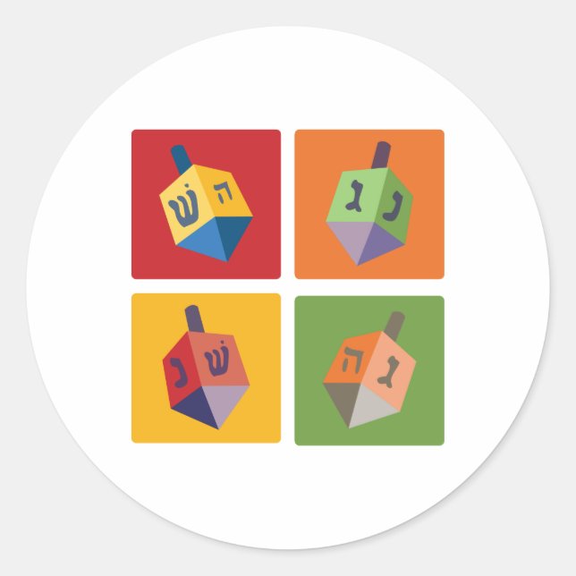Four Dreidels Classic Round Sticker (Front)