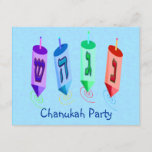 Four Dreidels Invitations<br><div class="desc">Four multicolored dreidels showing nun,  gimel,  hei,  and shin. Nes Gadol Hayah Sham. A Chanukah design. Customisable Chanukah party invitations--add and customise with your information.</div>