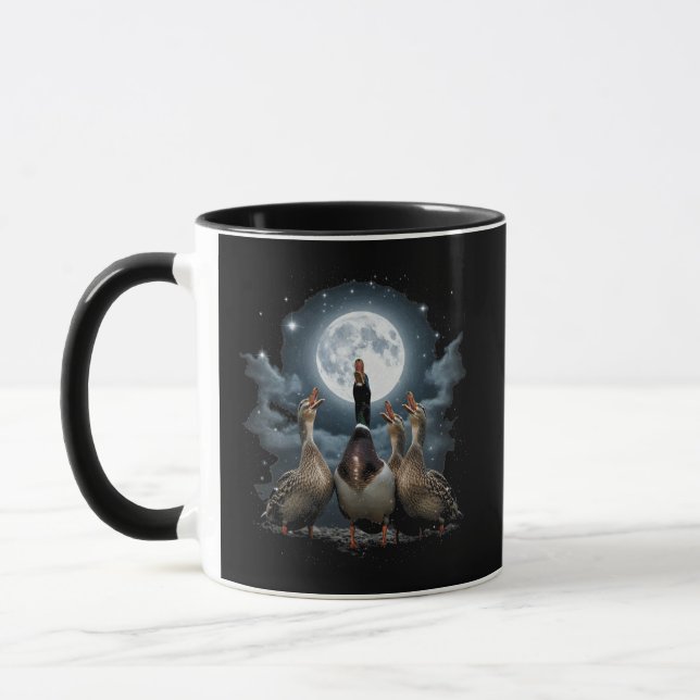 Four Duck Moon Funny Mallard Quacking at Night Mug (Left)