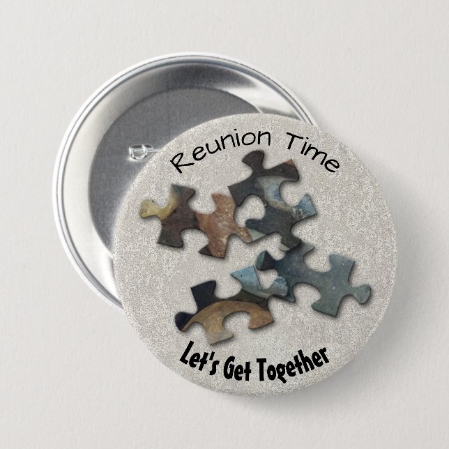 Four Earth Tone Puzzle Pieces Family Reunion 7.5 Cm Round Badge (Front & Back)