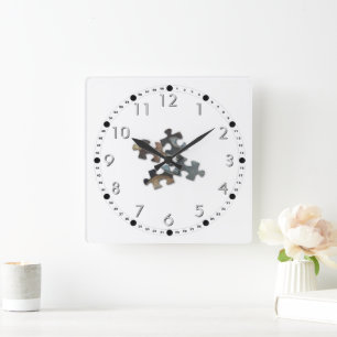 Four Earth Tone Puzzle Pieces Square Wall Clock